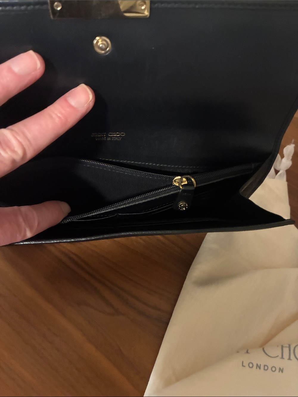 Jimmy Choo Black Leather Clutch with Gold Plate - Picture 9 of 10
